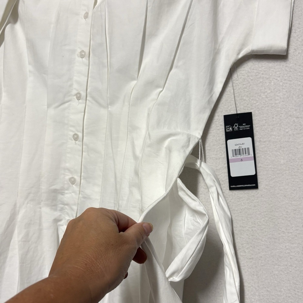 NWT KARL LAGERFELD PARIS Tie-waist Paris Border Dress, White Multi, 6, $169 - Picture 12 of 14